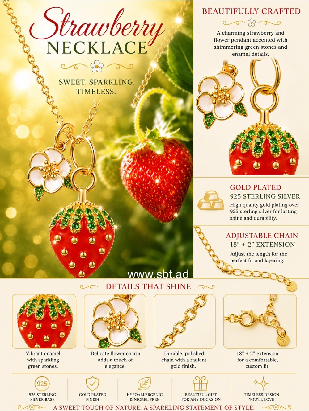 💕NWT Strawberry Dress By Cider Sandals By Betsey Johnson & Necklace +FREE Gift - Picture 6 of 8